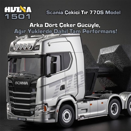 HUINA 1501 Scania 770S 1/18 19CH Çekici Tır Kamyon Profesyonel Uzaktan Kumandalı İş Makinesi İnşaat Aracı Hauler Truck Gri - Sesli ve Işıklı - Thumbnail