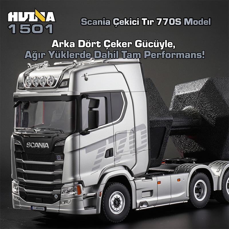 HUINA 1501 Scania 770S 1/18 19CH Çekici Tır Kamyon Profesyonel Uzaktan Kumandalı İş Makinesi İnşaat Aracı Hauler Truck Gri - Sesli ve Işıklı