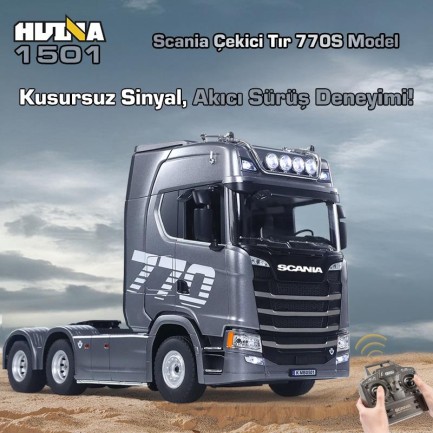 HUINA 1501 Scania 770S 1/18 19CH Çekici Tır Kamyon Profesyonel Uzaktan Kumandalı İş Makinesi İnşaat Aracı Hauler Truck Gri - Sesli ve Işıklı - Thumbnail