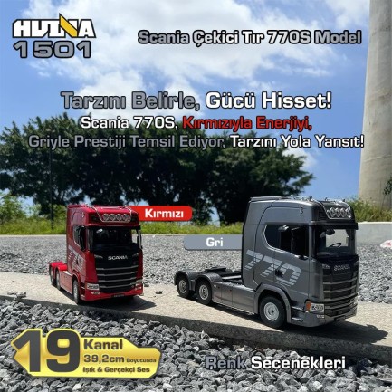 HUINA 1501 Scania 770S 1/18 19CH Çekici Tır Kamyon Profesyonel Uzaktan Kumandalı İş Makinesi İnşaat Aracı Hauler Truck Gri - Sesli ve Işıklı - Thumbnail
