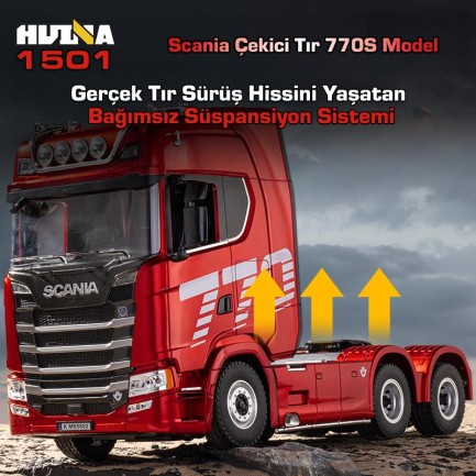 HUINA 1501 770S 1/18 19CH Tır Scania Uzaktan Kumandalı İş Makinesi Kırmızı - Thumbnail