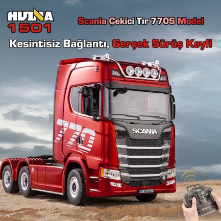 HUINA 1501 770S 1/18 19CH Tır Scania Uzaktan Kumandalı İş Makinesi Kırmızı - Thumbnail