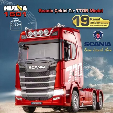 HUINA - HUINA 1501 770S 1/18 19CH Tır Scania Uzaktan Kumandalı İş Makinesi Kırmızı
