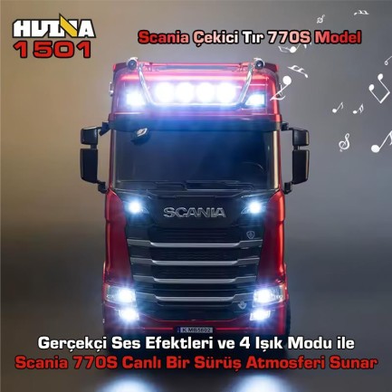 HUINA 1501 770S 1/18 19CH Tır Scania Uzaktan Kumandalı İş Makinesi Kırmızı - Thumbnail