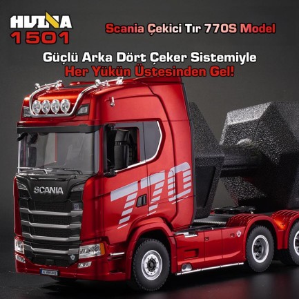 HUINA 1501 770S 1/18 19CH Tır Scania Uzaktan Kumandalı İş Makinesi Kırmızı - Thumbnail