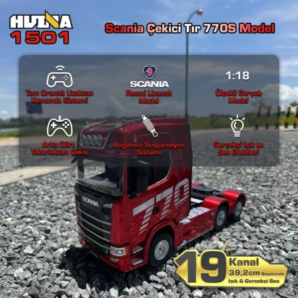 HUINA 1501 770S 1/18 19CH Tır Scania Uzaktan Kumandalı İş Makinesi Kırmızı - Thumbnail