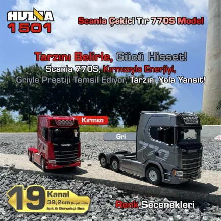 HUINA 1501 770S 1/18 19CH Tır Scania Uzaktan Kumandalı İş Makinesi Kırmızı - Thumbnail