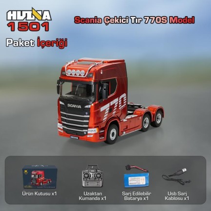 HUINA 1501 770S 1/18 19CH Tır Scania Uzaktan Kumandalı İş Makinesi Kırmızı - Thumbnail