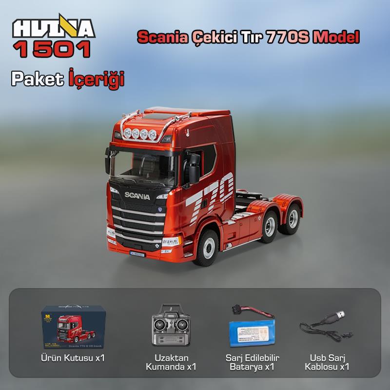HUINA 1501 770S 1/18 19CH Tır Scania Uzaktan Kumandalı İş Makinesi Kırmızı