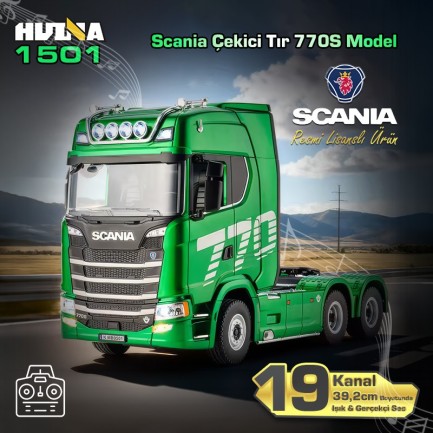 HUINA - HUINA 1501 Scania 770S 1/18 19CH Çekici Tır Kamyon Profesyonel Uzaktan Kumandalı İş Makinesi İnşaat Aracı Hauler Truck Yeşil - Sesli ve Işıklı