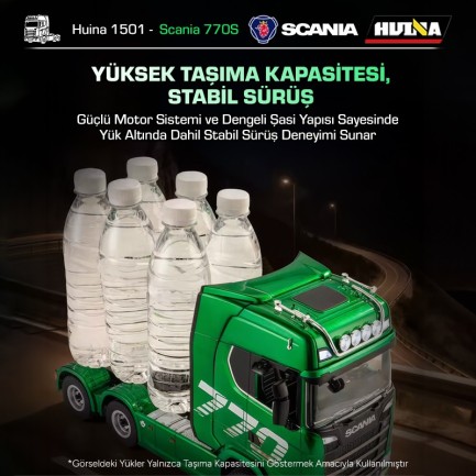 HUINA 1501 Scania 770S 1/18 19CH Çekici Tır Kamyon Profesyonel Uzaktan Kumandalı İş Makinesi İnşaat Aracı Hauler Truck Yeşil - Sesli ve Işıklı - Thumbnail