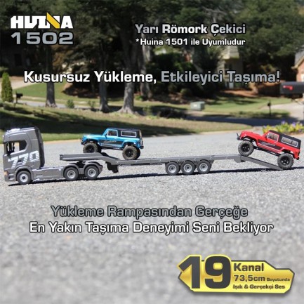 HUINA 1502 1/18 RC İş Makinesi Römork Çekici İş Makinesi Gri - Thumbnail