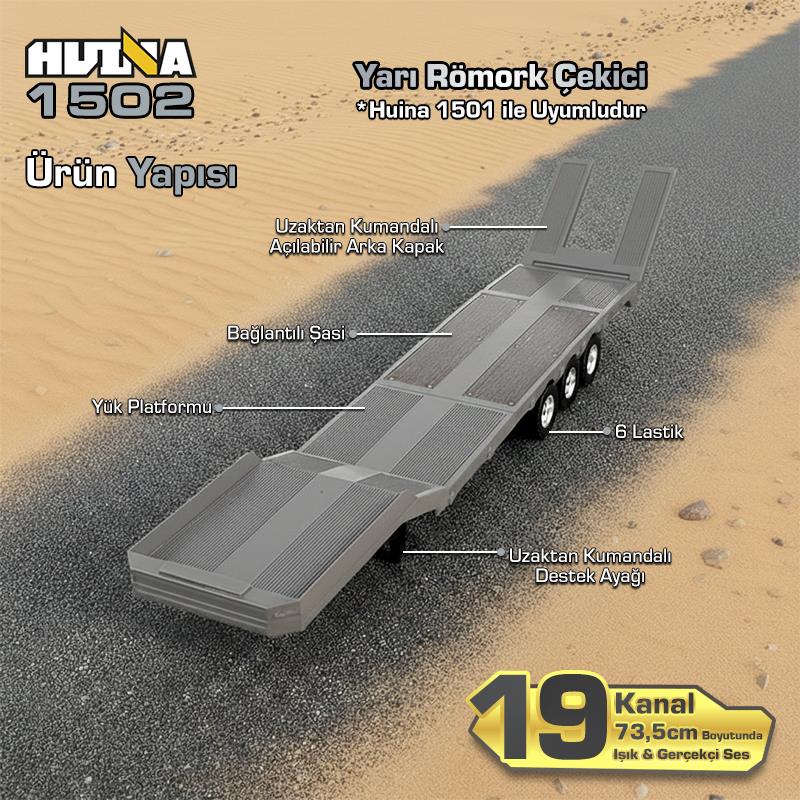 HUINA 1502 1/18 RC İş Makinesi Römork Çekici İş Makinesi Gri