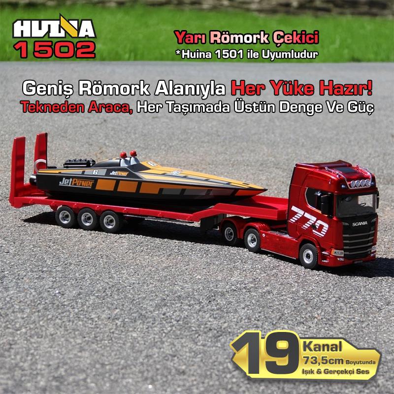 HUINA 1502 1/18 RC Uzaktan Kumandalı İş Makinesi İnşaat Aracı Römork Çekici Dorse Damper Trailer Flatbed (1501 İle Uyumlu) Kırmızı