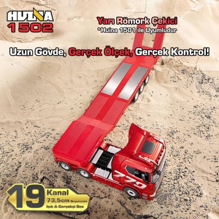 HUINA 1502 1/18 RC Uzaktan Kumandalı İş Makinesi İnşaat Aracı Römork Çekici Dorse Damper Trailer Flatbed (1501 İle Uyumlu) Kırmızı - Thumbnail