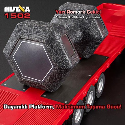 HUINA 1502 1/18 RC Uzaktan Kumandalı İş Makinesi İnşaat Aracı Römork Çekici Dorse Damper Trailer Flatbed (1501 İle Uyumlu) Kırmızı - Thumbnail