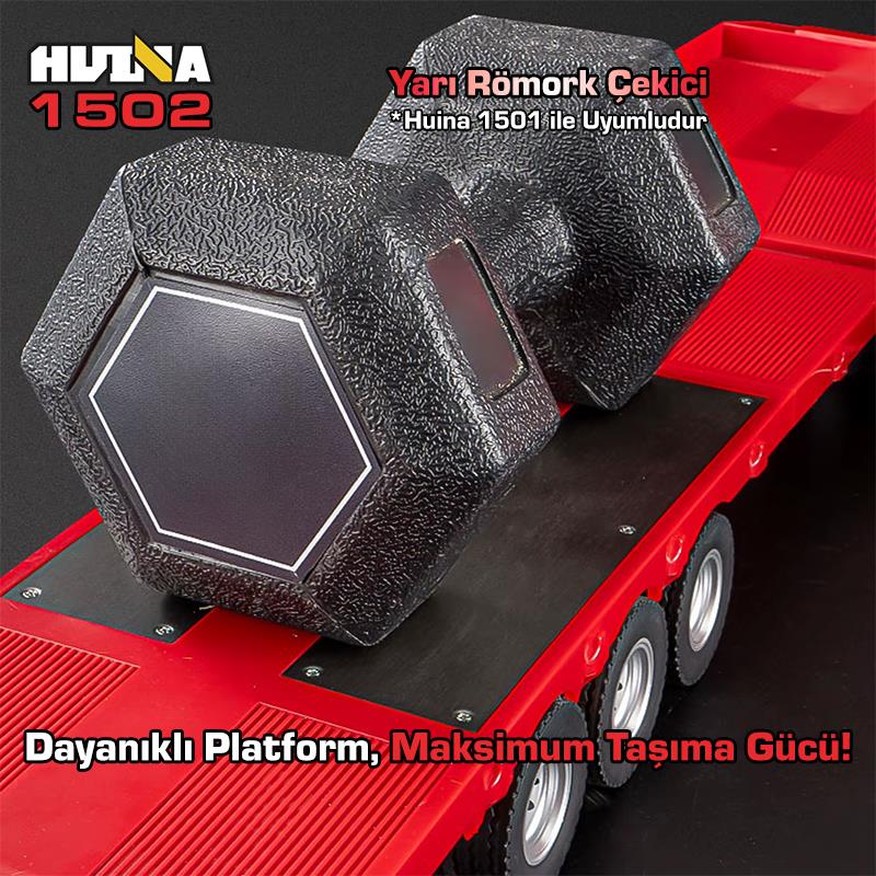 HUINA 1502 1/18 RC Uzaktan Kumandalı İş Makinesi İnşaat Aracı Römork Çekici Dorse Damper Trailer Flatbed (1501 İle Uyumlu) Kırmızı