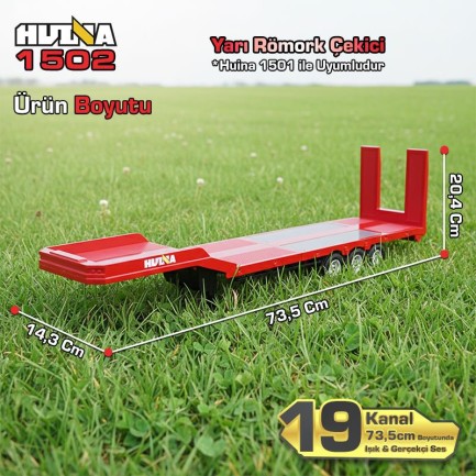 HUINA 1502 1/18 RC Uzaktan Kumandalı İş Makinesi İnşaat Aracı Römork Çekici Dorse Damper Trailer Flatbed (1501 İle Uyumlu) Kırmızı - Thumbnail