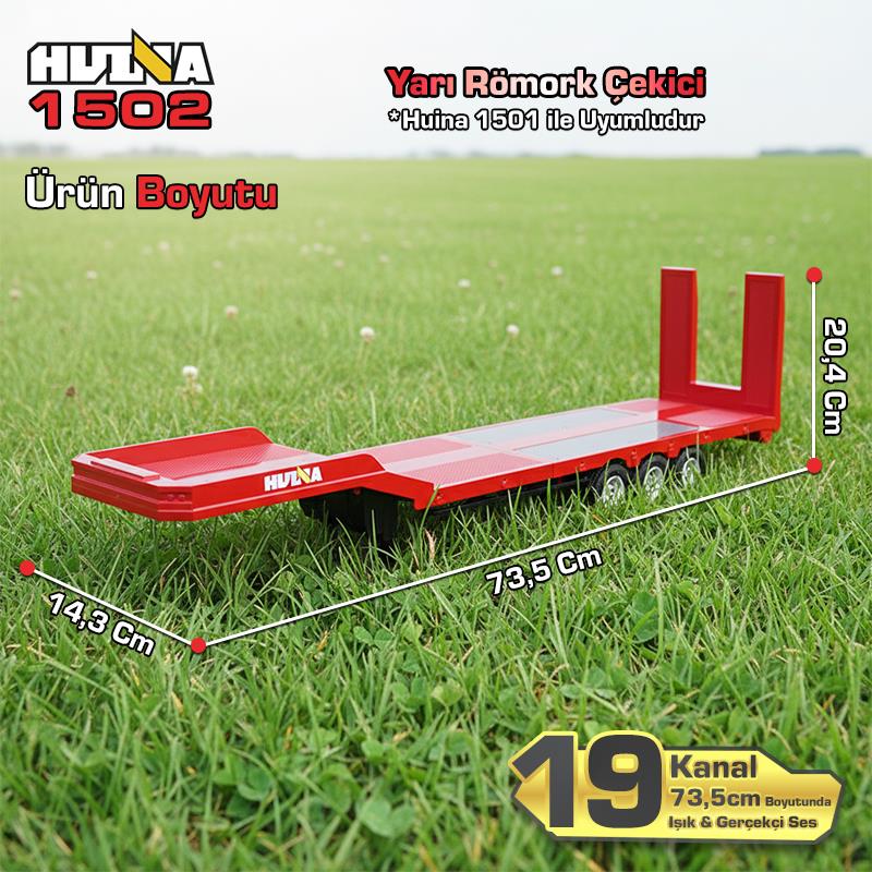 HUINA 1502 1/18 RC Uzaktan Kumandalı İş Makinesi İnşaat Aracı Römork Çekici Dorse Damper Trailer Flatbed (1501 İle Uyumlu) Kırmızı