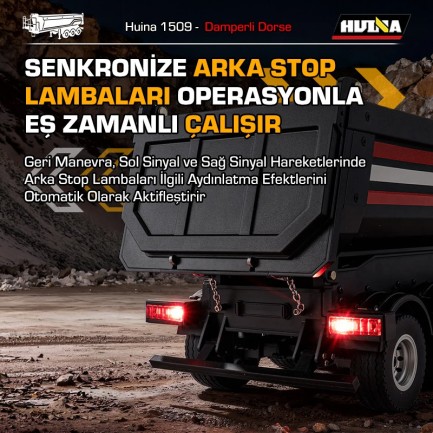 HUINA 1509 1/18 RC Uzaktan Kumandalı İş Makinesi İnşaat Aracı Römork Çekici Dorse Damper Trailer Flatbed (1501 İle Uyumlu) Siyah - Thumbnail