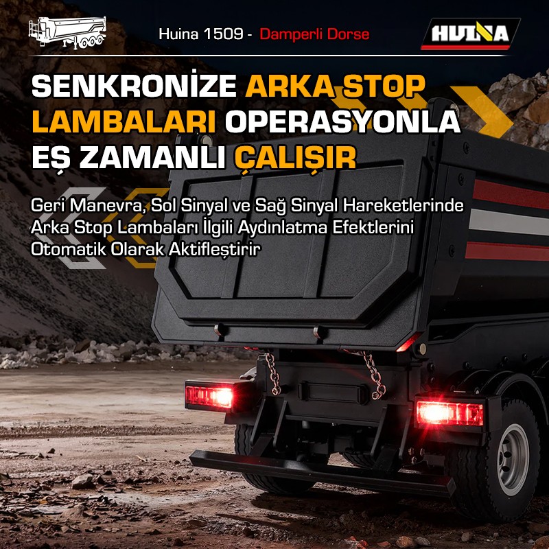 HUINA 1509 1/18 RC Uzaktan Kumandalı İş Makinesi İnşaat Aracı Römork Çekici Dorse Damper Trailer Flatbed (1501 İle Uyumlu) Siyah