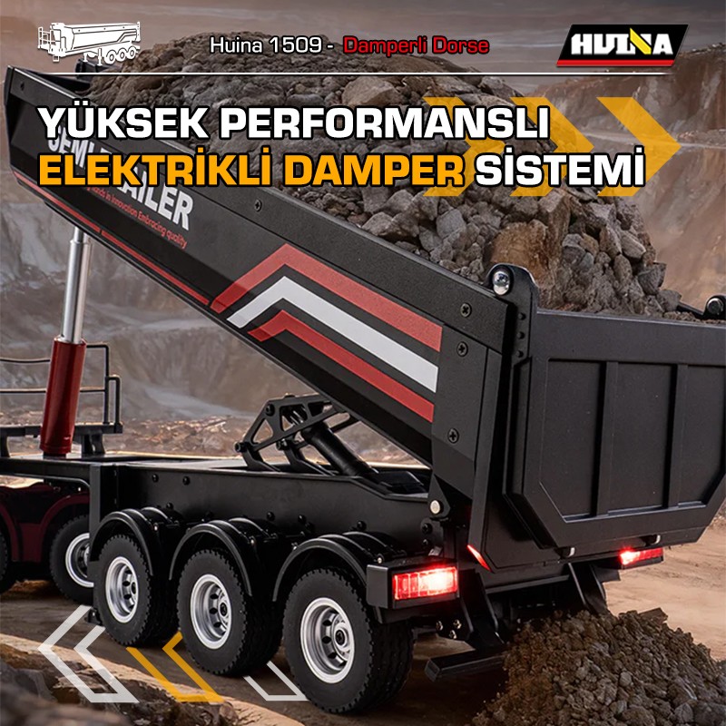 HUINA 1509 1/18 RC Uzaktan Kumandalı İş Makinesi İnşaat Aracı Römork Çekici Dorse Damper Trailer Flatbed (1501 İle Uyumlu) Siyah
