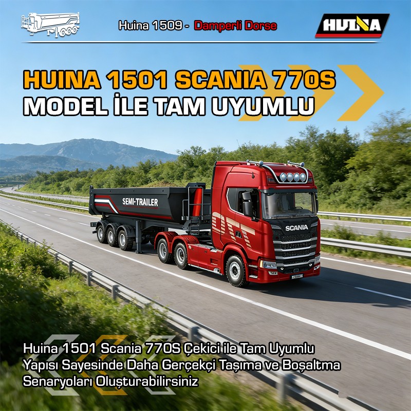 HUINA 1509 1/18 RC Uzaktan Kumandalı İş Makinesi İnşaat Aracı Römork Çekici Dorse Damper Trailer Flatbed (1501 İle Uyumlu) Siyah