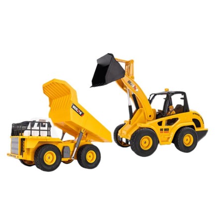 HUINA - HUINA 1515 1/24 RC Damperli Kamyon Ve Dozer Uzaktan Kumandalı Set