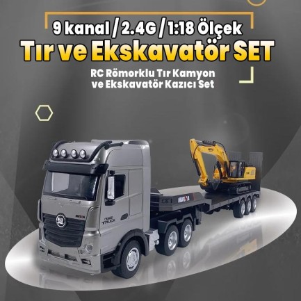 HUINA 1522 1/18 9CH RC Römorklu Tır Kamyon ve Excavatör Kazıcı Set - Thumbnail