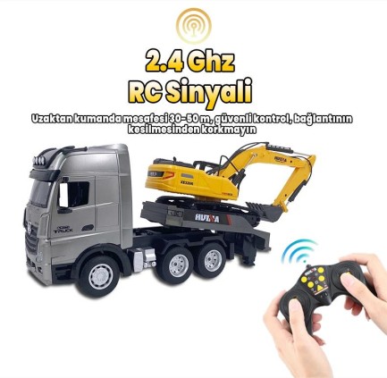 HUINA 1522 1/18 9CH RC Römorklu Tır Kamyon ve Excavatör Kazıcı Set - Thumbnail