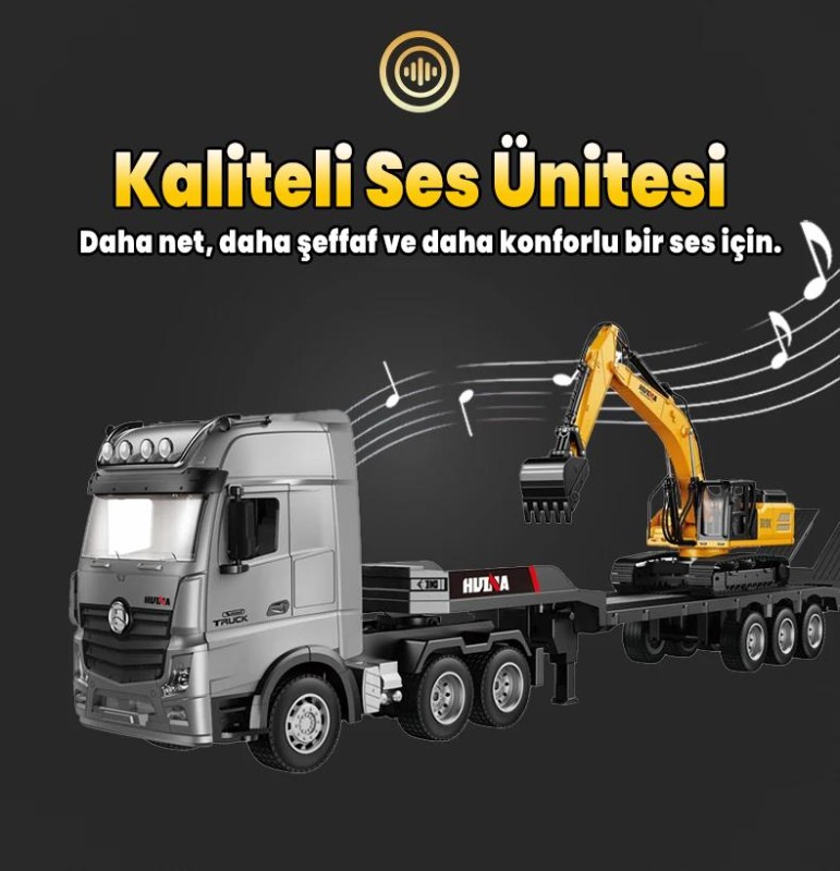 HUINA 1522 1/18 9CH RC Römorklu Tır Kamyon ve Excavatör Kazıcı Set