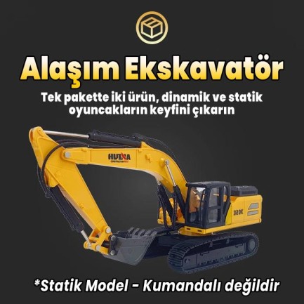 HUINA 1522 1/18 9CH RC Römorklu Tır Kamyon ve Excavatör Kazıcı Set - Thumbnail