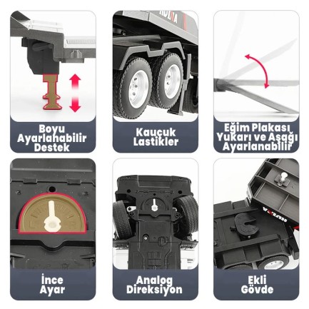 HUINA 1522 1/18 9CH RC Römorklu Tır Kamyon ve Excavatör Kazıcı Set - Thumbnail