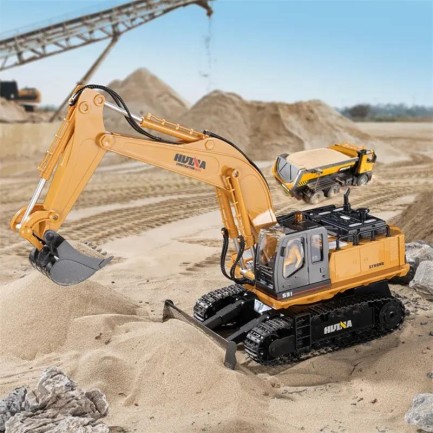 HUINA - HUINA 1531 1/16 Yüksek Kalite 11CH RC Model Ekskavatör Paletli Kepçe Kazıcı Uzaktan Kumandalı Çok Fonksiyonlu İş Makinesi - 2.4G Sesli ve Işıklı