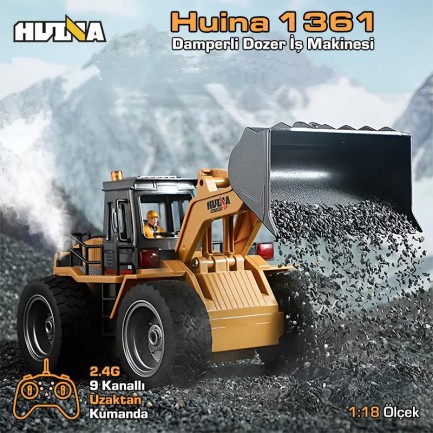 HUINA - HUINA 1532 1/18 9CH RC Wheel Loader Damper Dozer Kamyon İş Makinesi Kazıcı Uzaktan Kumandalı RC Model -2.4G Gerçekçi Similasyon Ses ve Işık Sistemi