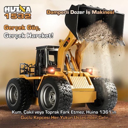 HUINA 1532 1/18 9CH RC Wheel Loader Damper Dozer Kamyon İş Makinesi İnşaat Kazıcı Uzaktan Kumandalı RC Model -2.4G Gerçekçi Similasyon Ses ve Işık Sistemi - Thumbnail