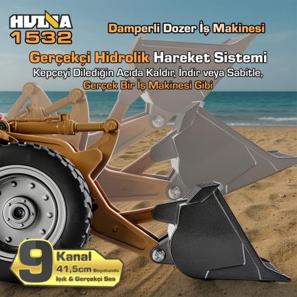 HUINA 1532 1/18 9CH RC Wheel Loader Damper Dozer Kamyon İş Makinesi İnşaat Kazıcı Uzaktan Kumandalı RC Model -2.4G Gerçekçi Similasyon Ses ve Işık Sistemi - Thumbnail