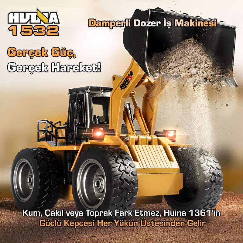 HUINA 1532 1/18 9CH RC Wheel Loader Damper Dozer Kamyon İş Makinesi İnşaat Kazıcı Uzaktan Kumandalı RC Model -2.4G Gerçekçi Similasyon Ses ve Işık Sistemi