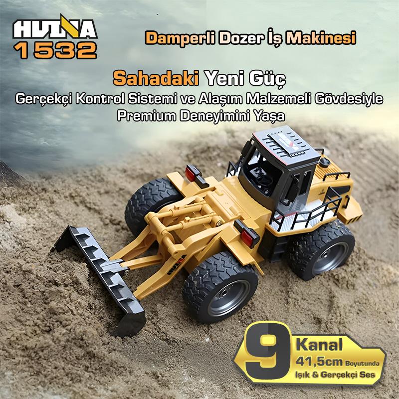 HUINA 1532 1/18 9CH RC Wheel Loader Damper Dozer Kamyon İş Makinesi İnşaat Kazıcı Uzaktan Kumandalı RC Model -2.4G Gerçekçi Similasyon Ses ve Işık Sistemi