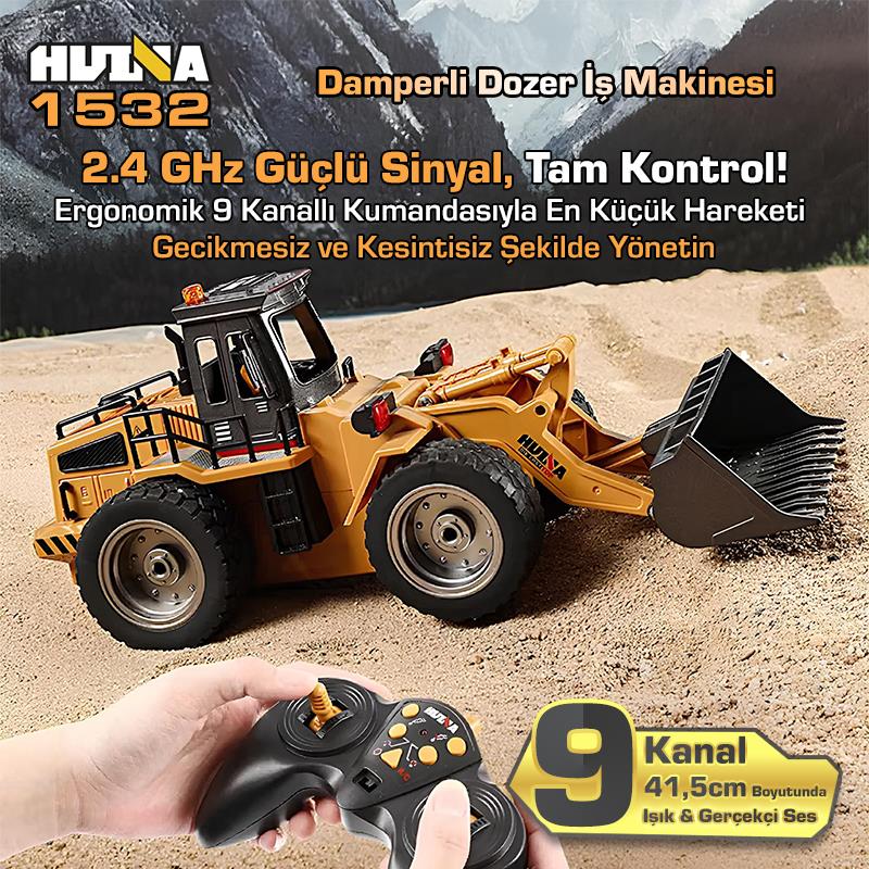 HUINA 1532 1/18 9CH RC Wheel Loader Damper Dozer Kamyon İş Makinesi İnşaat Kazıcı Uzaktan Kumandalı RC Model -2.4G Gerçekçi Similasyon Ses ve Işık Sistemi