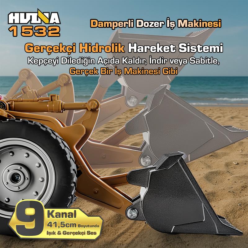 HUINA 1532 1/18 9CH RC Wheel Loader Damper Dozer Kamyon İş Makinesi İnşaat Kazıcı Uzaktan Kumandalı RC Model -2.4G Gerçekçi Similasyon Ses ve Işık Sistemi