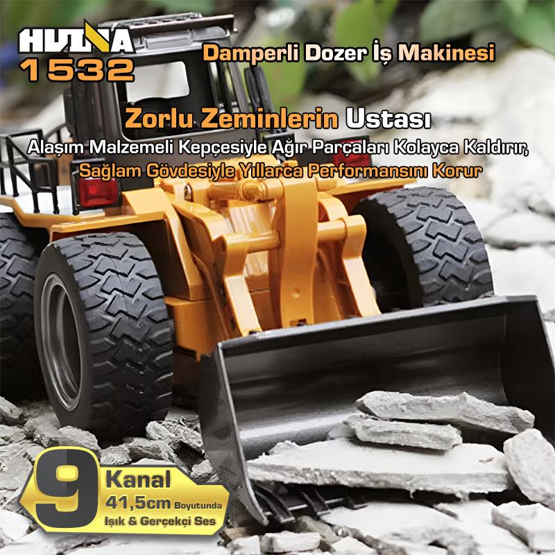 HUINA 1532 1/18 9CH RC Wheel Loader Damper Dozer Kamyon İş Makinesi İnşaat Kazıcı Uzaktan Kumandalı RC Model -2.4G Gerçekçi Similasyon Ses ve Işık Sistemi