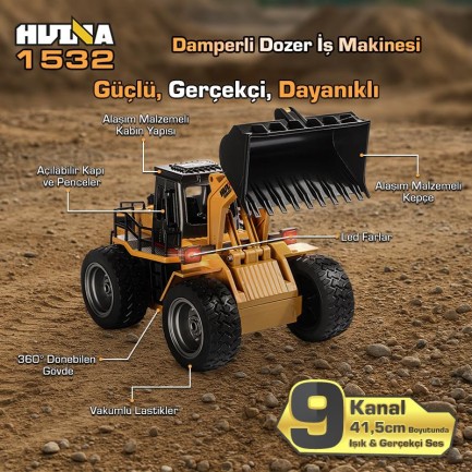 HUINA 1532 1/18 9CH RC Wheel Loader Damper Dozer Kamyon İş Makinesi İnşaat Kazıcı Uzaktan Kumandalı RC Model -2.4G Gerçekçi Similasyon Ses ve Işık Sistemi - Thumbnail