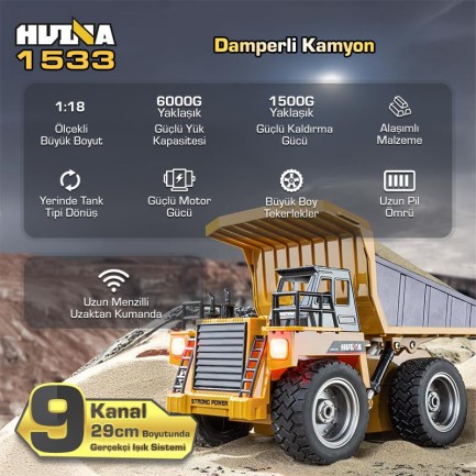 HUINA 1533 Damperli Kamyon Uzaktan Kumandalı İş Makinesi - Thumbnail