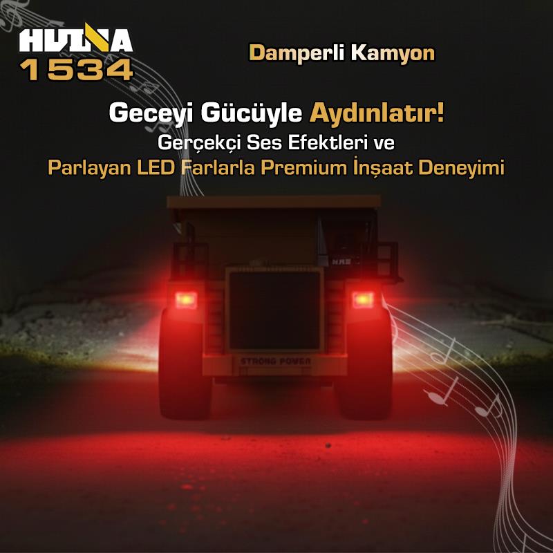 HUINA 1534 1/18 Yüksek Kalite RC Model Damperli Kamyon Uzaktan Kumandalı Çok Fonksiyonlu İş Makinası - 2.4G Kumanda & Işıklı