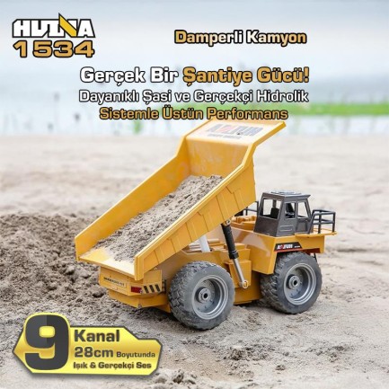HUINA 1534 1/18 Yüksek Kalite RC Model Damperli Kamyon Uzaktan Kumandalı Çok Fonksiyonlu İş Makinası - 2.4G Kumanda & Işıklı - Thumbnail