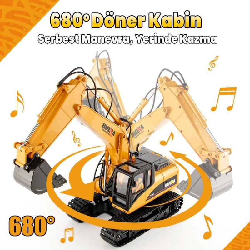 HUINA 1535-1 1/14 Yüksek Kalite 15CH RC Model Ekskavatör Kazıcı Uzaktan Kumandali Çok Fonksiyonlu İş Makinesi - 2.4G Sesli & Işıklı