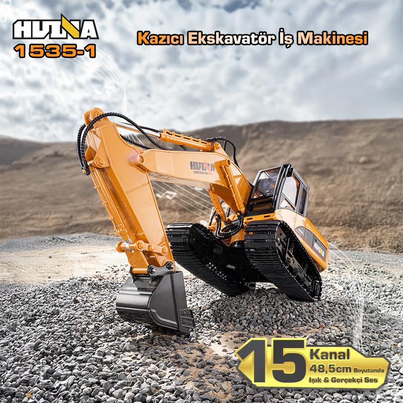 HUINA 1535-1 1/14 Yüksek Kalite 15CH RC Model Ekskavatör Kazıcı Uzaktan Kumandali Çok Fonksiyonlu İş Makinesi - 2.4G Sesli & Işıklı