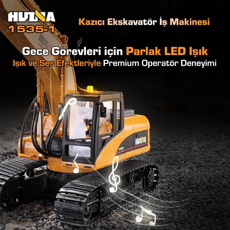 HUINA 1535-1 1/14 Yüksek Kalite 15CH RC Model Ekskavatör Kazıcı Uzaktan Kumandali Çok Fonksiyonlu İş Makinesi - 2.4G Sesli & Işıklı