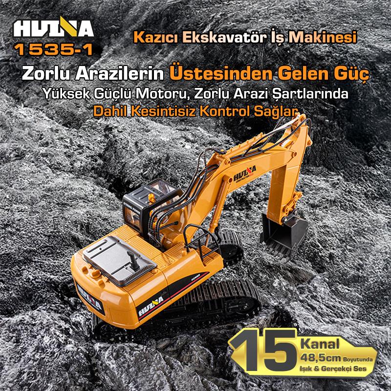 HUINA 1535-1 1/14 Yüksek Kalite 15CH RC Model Ekskavatör Kazıcı Uzaktan Kumandali Çok Fonksiyonlu İş Makinesi - 2.4G Sesli & Işıklı